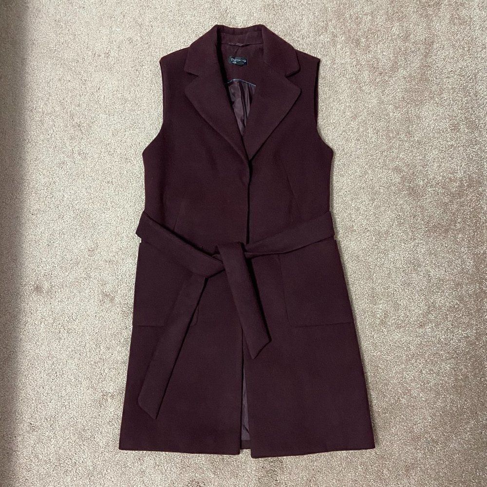 Topshop Burgundy Wool Sleeveless Jacket - Picture 3 of 7